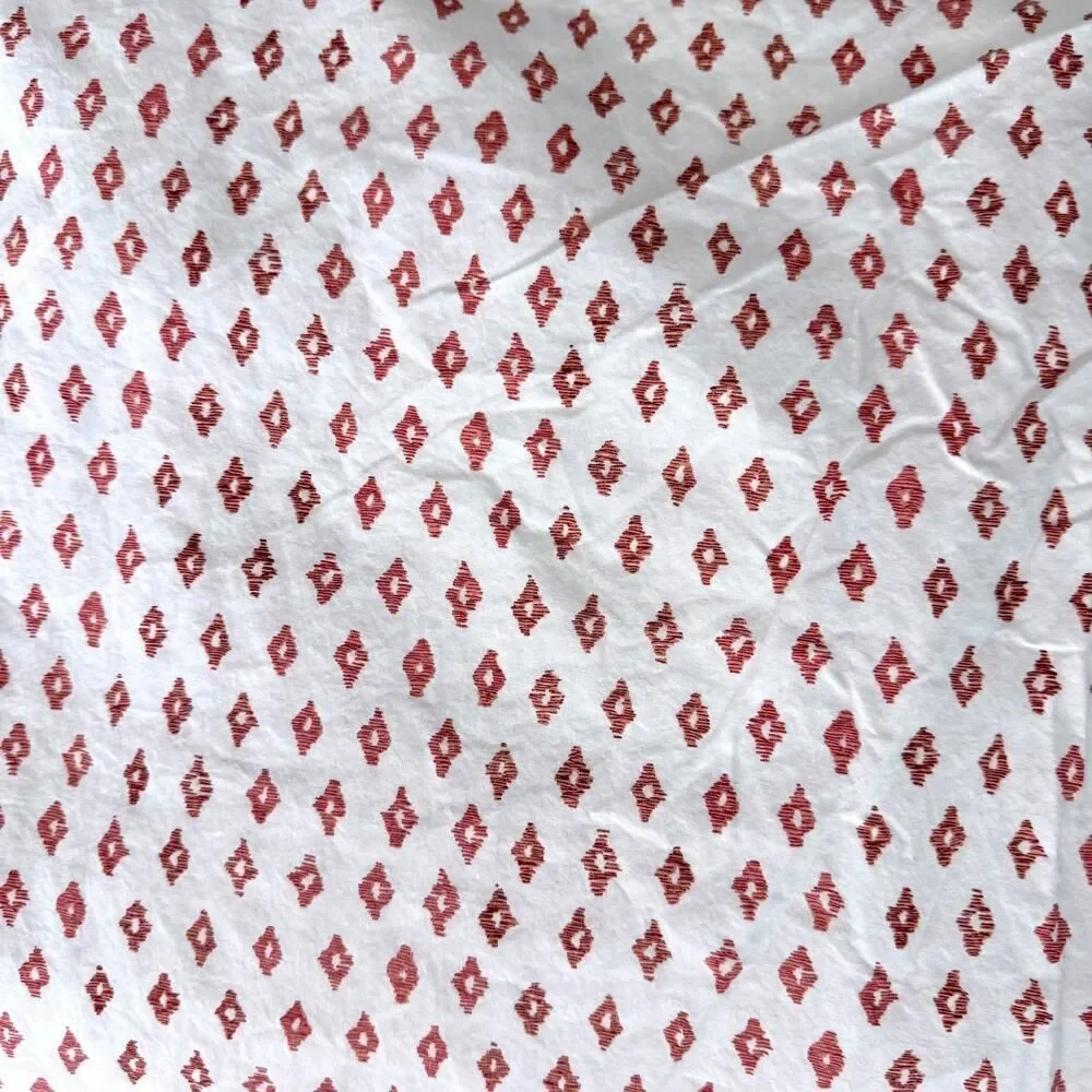 West Elm Sheet Set Flat & 2 Pillow Cases Red White Geometric Print Cotton Queen
